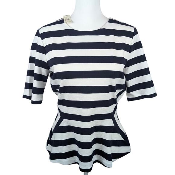 Talbots Women's Top Blouse Cotton Blend Navy White Stretch‎ Peplum Size Medium - Picture 1 of 8